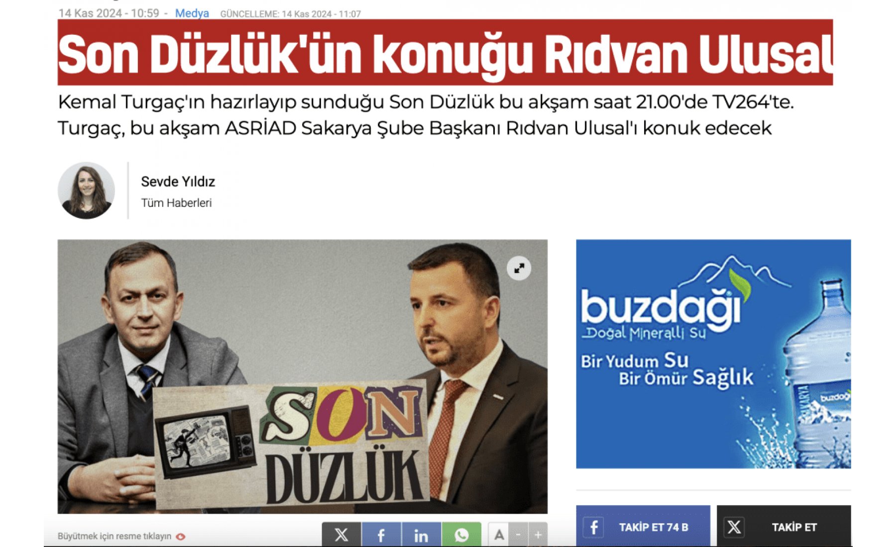 Son Düzlük programının konuğu ASRİAD Sakarya Başkanı Rıdvan Ulusal oldu; şehir ekonomisi, projeler ve iş dünyasının geleceği ele alındı.